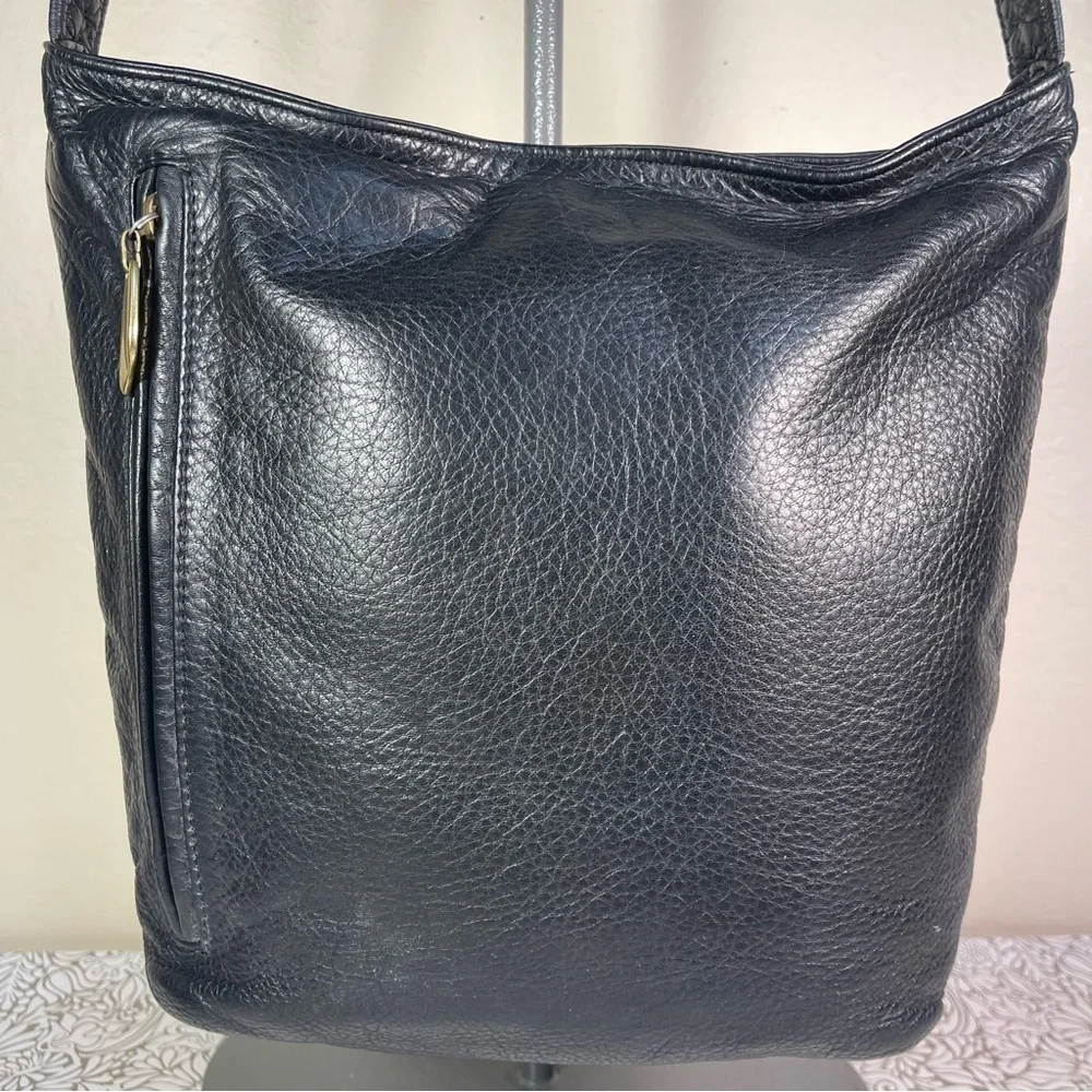 Vintage Libaire Black Leather Shoulder Bag Made in USA Pebbled Leather Purse
